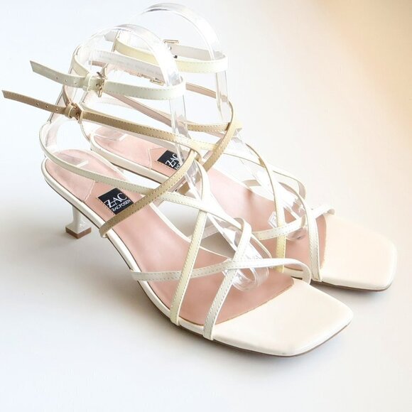 Zac Posen Angie White Patent Leather Strappy Square Toe Sandals Summer Shoes 8 - Picture 3 of 16
